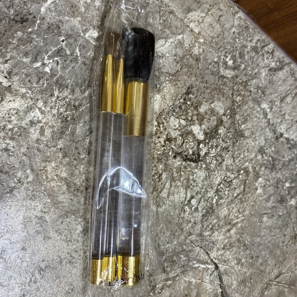 Lancome‎ Clear & Gold Makeup Brush Set 3 Pieces Brand New